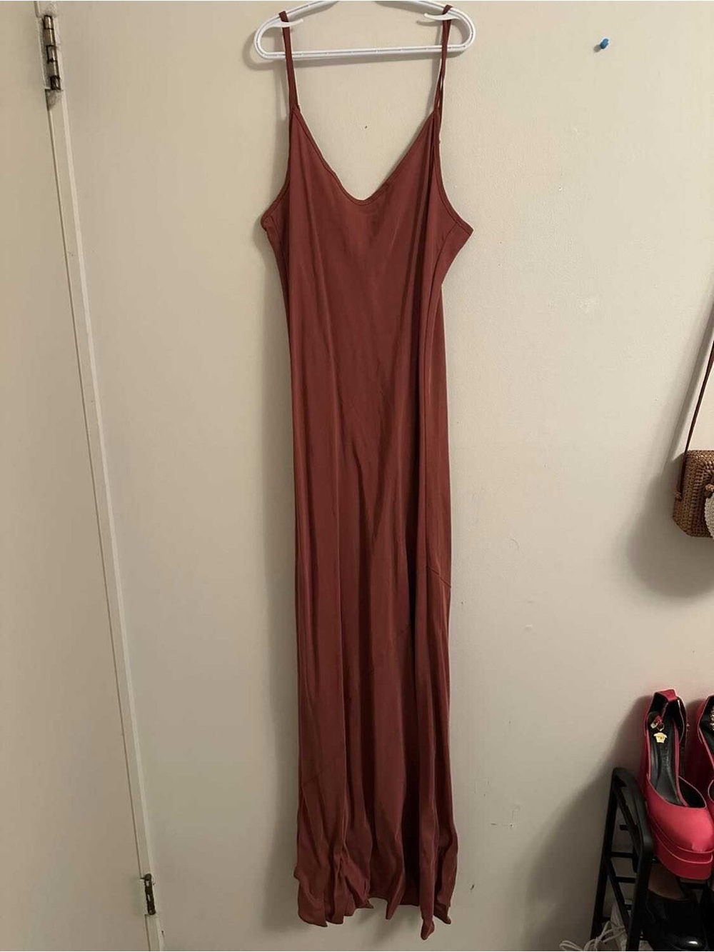 Sleek Women's Maxi Slip Dress in Rust Brown